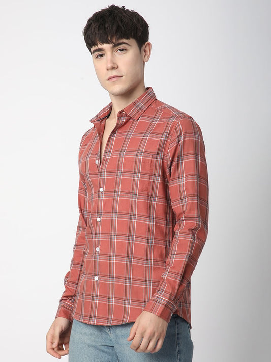 Premium Cotton Desert Coral Plaid Checked Shirt