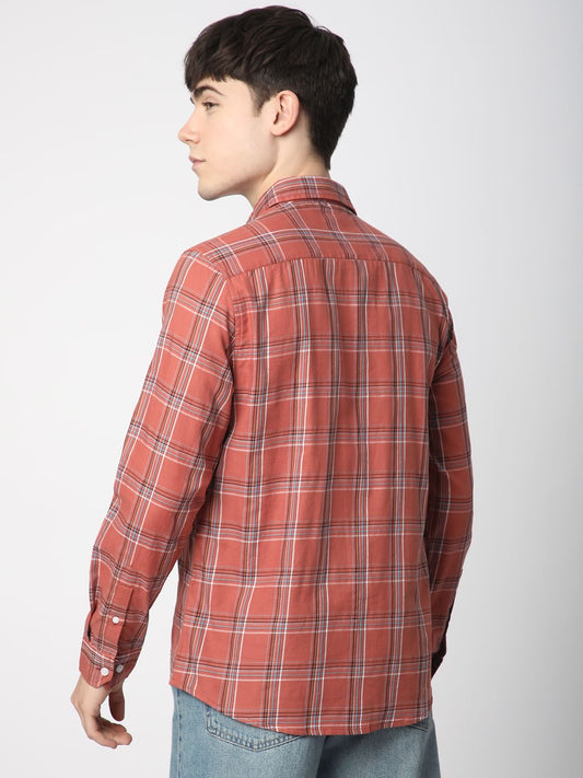 Premium Cotton Desert Coral Plaid Checked Shirt