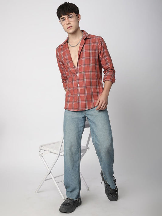 Premium Cotton Desert Coral Plaid Checked Shirt