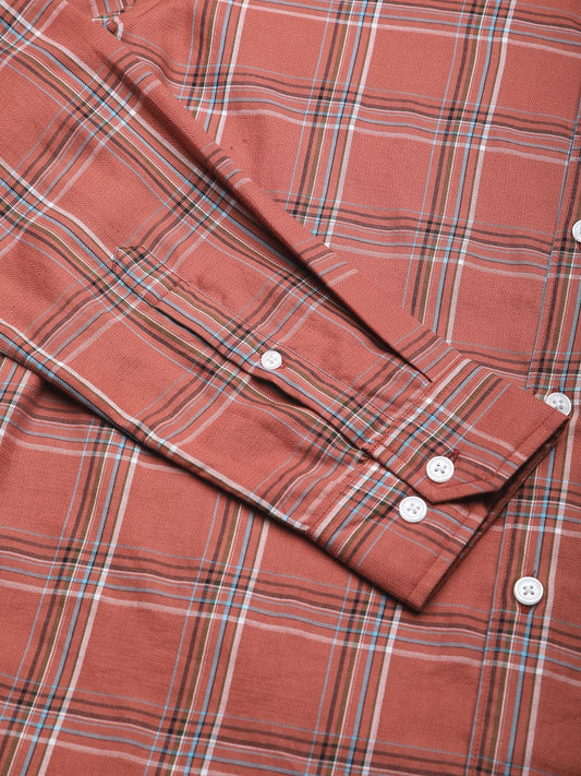 Premium Cotton Desert Coral Plaid Checked Shirt