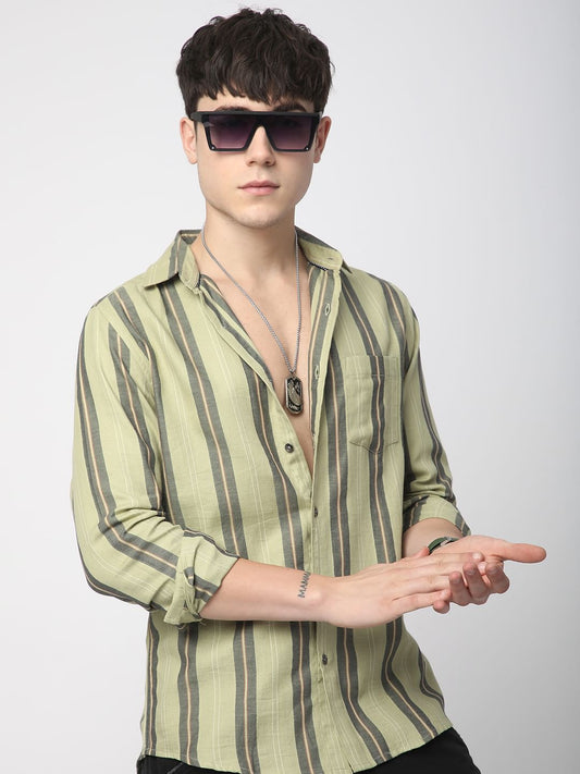 Alluring Tea Green Striped Shirt