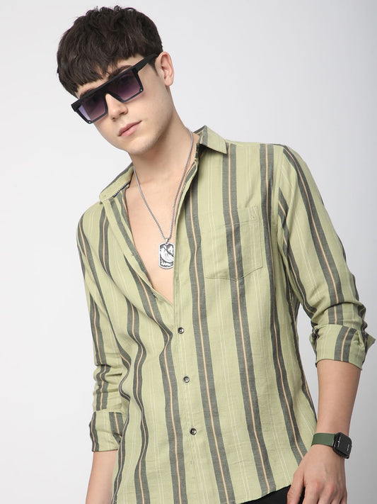 Alluring Tea Green Striped Shirt
