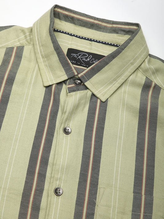 Alluring Tea Green Striped Shirt