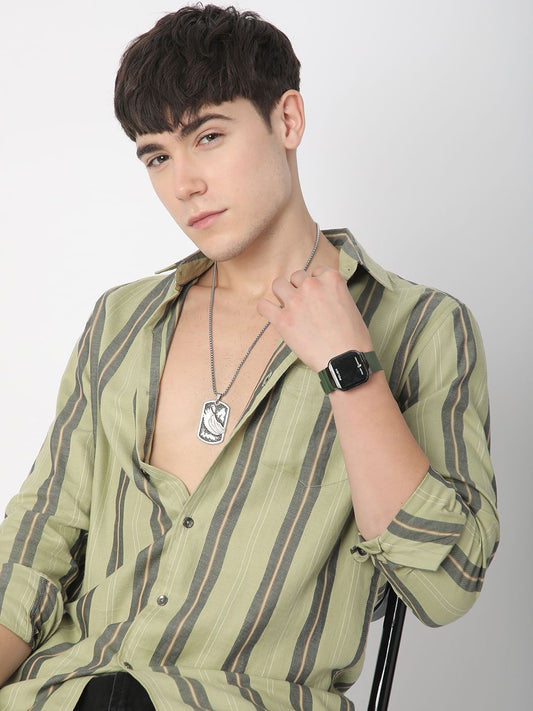 Alluring Tea Green Striped Shirt