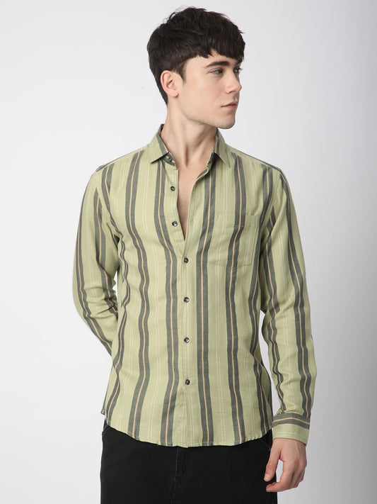 Alluring Tea Green Striped Shirt
