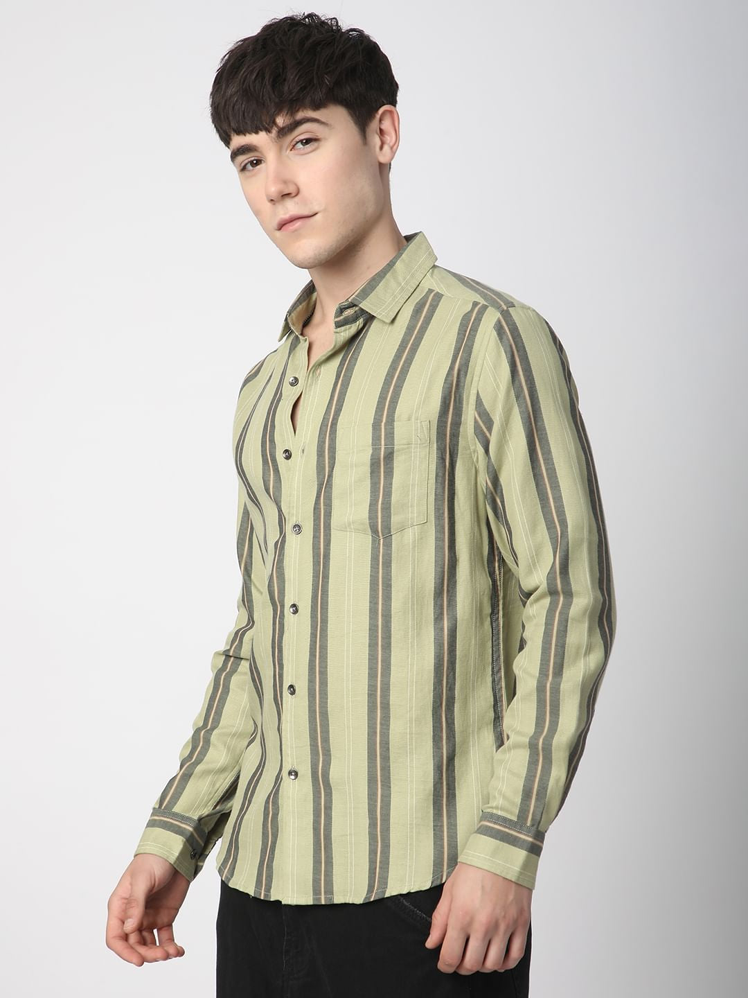 Alluring Tea Green Striped Shirt
