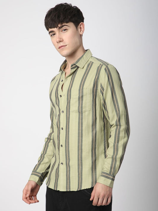 Alluring Tea Green Striped Shirt