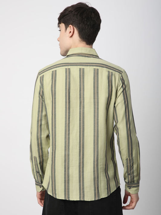 Alluring Tea Green Striped Shirt