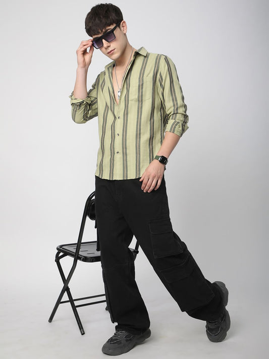 Alluring Tea Green Striped Shirt