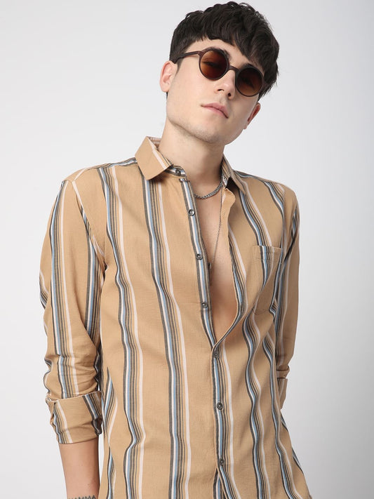 Alluring British Tan Striped Shirt