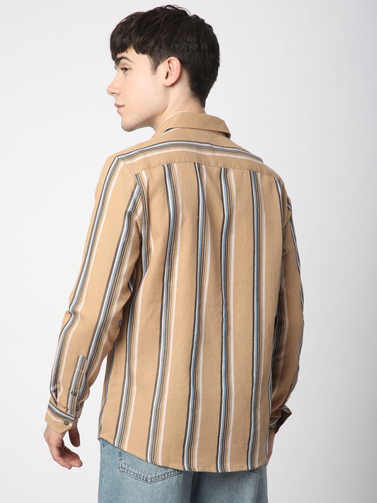 Alluring British Tan Striped Shirt