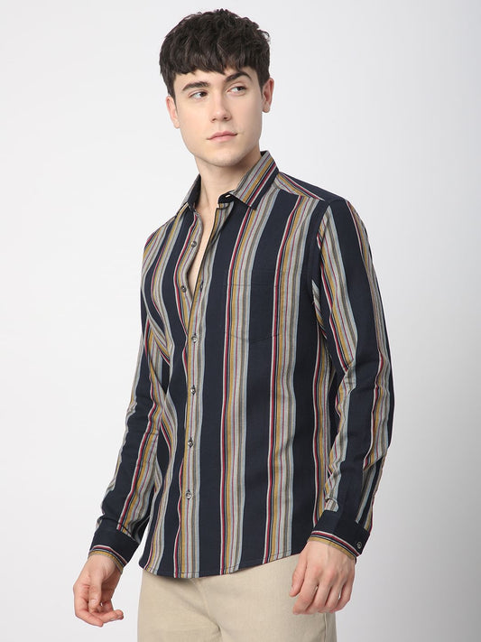 Urbane Navy Line Striped Shirt