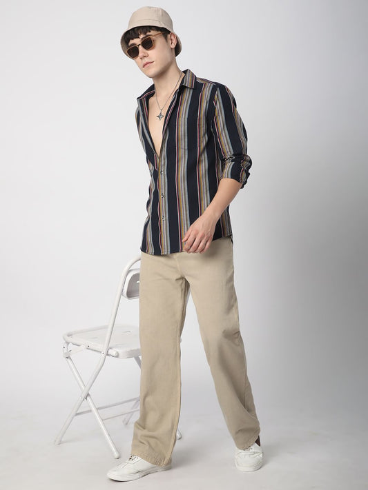 Urbane Navy Line Striped Shirt