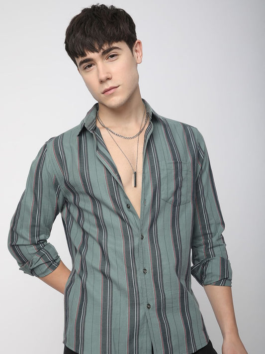 Alluring Submarine Green Striped Shirt
