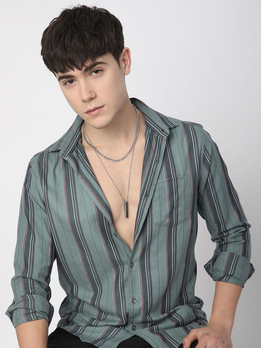 Alluring Submarine Green Striped Shirt