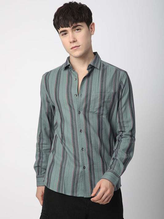 Alluring Submarine Green Striped Shirt