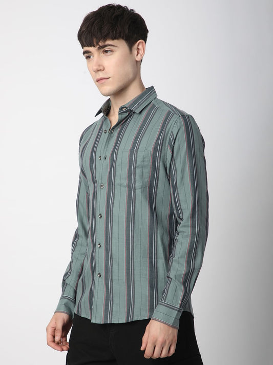 Alluring Submarine Green Striped Shirt