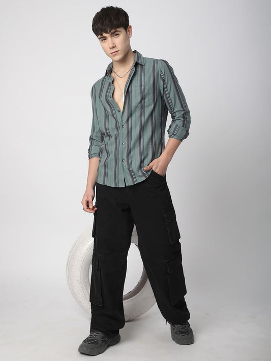 Alluring Submarine Green Striped Shirt