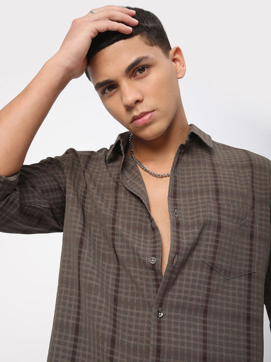 Chocolate Brown Dobby Checks Shirt