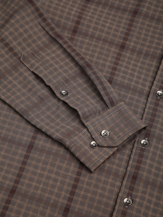 Chocolate Brown Dobby Checks Shirt