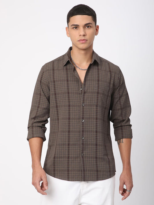 Chocolate Brown Dobby Checks Shirt