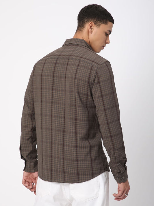Chocolate Brown Dobby Checks Shirt