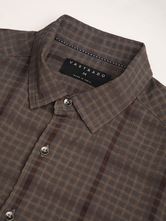 Chocolate Brown Dobby Checks Shirt