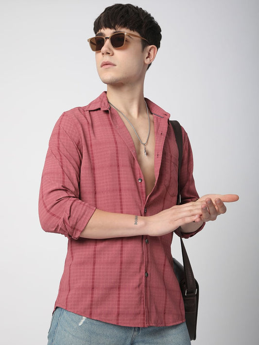Blush Pink Dobby Checkered Shirt