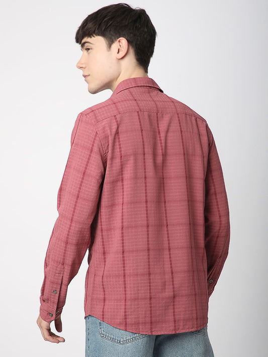 Blush Pink Dobby Checkered Shirt