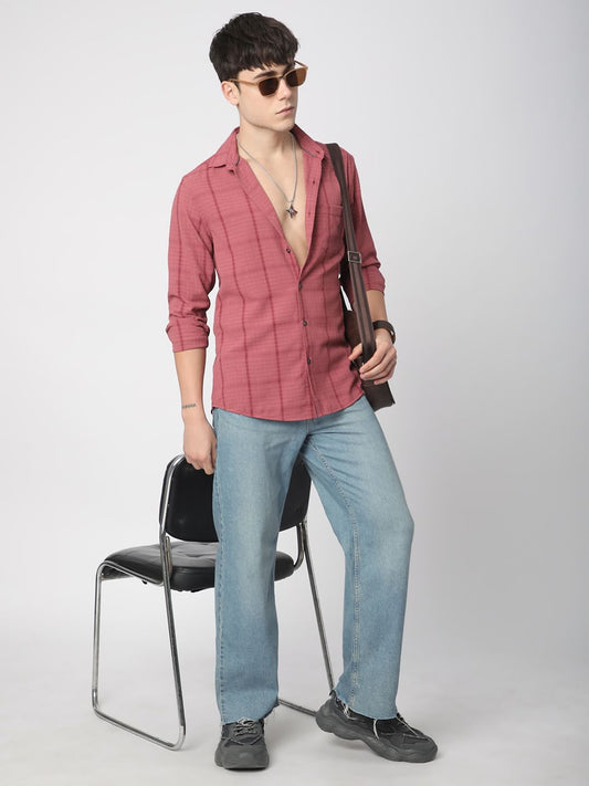 Blush Pink Dobby Checkered Shirt