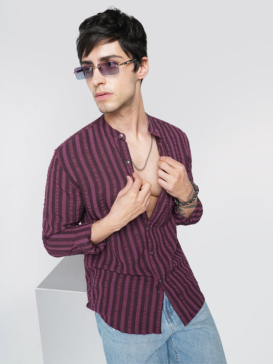 Debonair Awning Stripe Wine Crushed Shirt