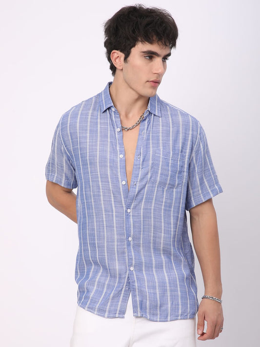 Elegant Steel Blue Striped Shirt