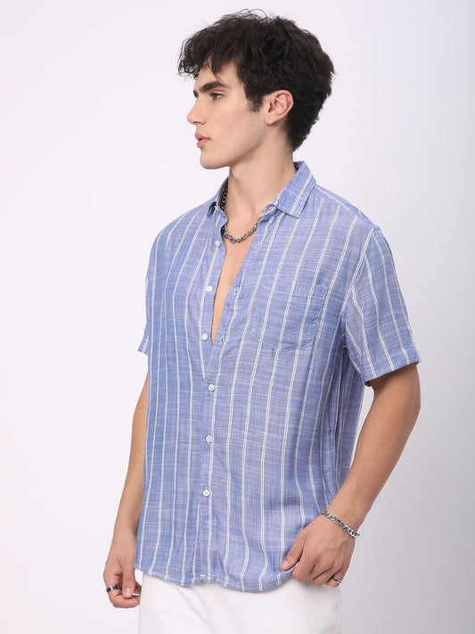 Elegant Steel Blue Striped Shirt