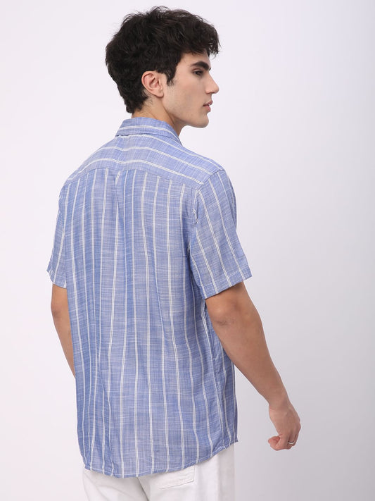 Elegant Steel Blue Striped Shirt