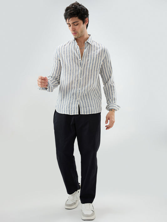 Navy & Off-White Candy Striped Shirt