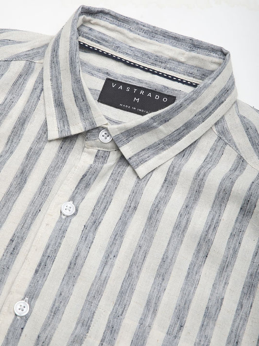 Faded Navy & Off-White Candy Striped Linen Shirt