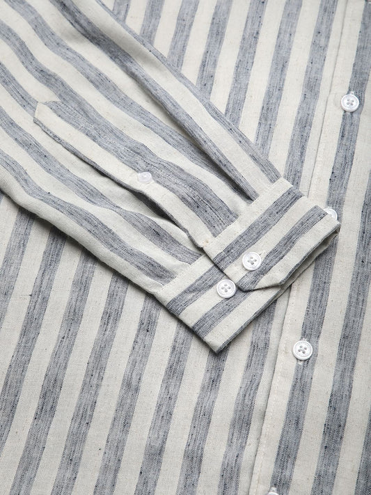 Faded Navy & Off-White Candy Striped Linen Shirt