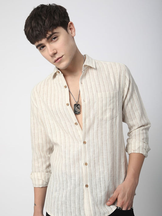 Burlap Bisque Beige Line Stripe Shirt