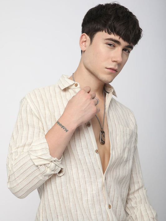Burlap Bisque Beige Line Stripe Shirt