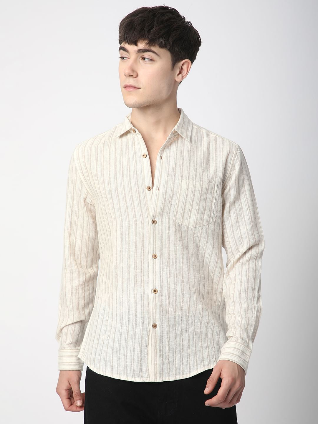 Burlap Bisque Beige Line Stripe Shirt