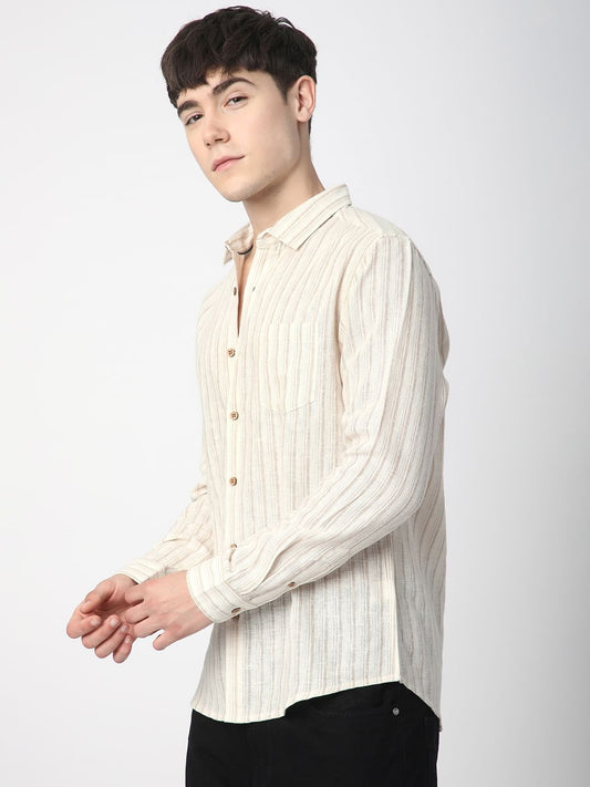 Burlap Bisque Beige Line Stripe Shirt