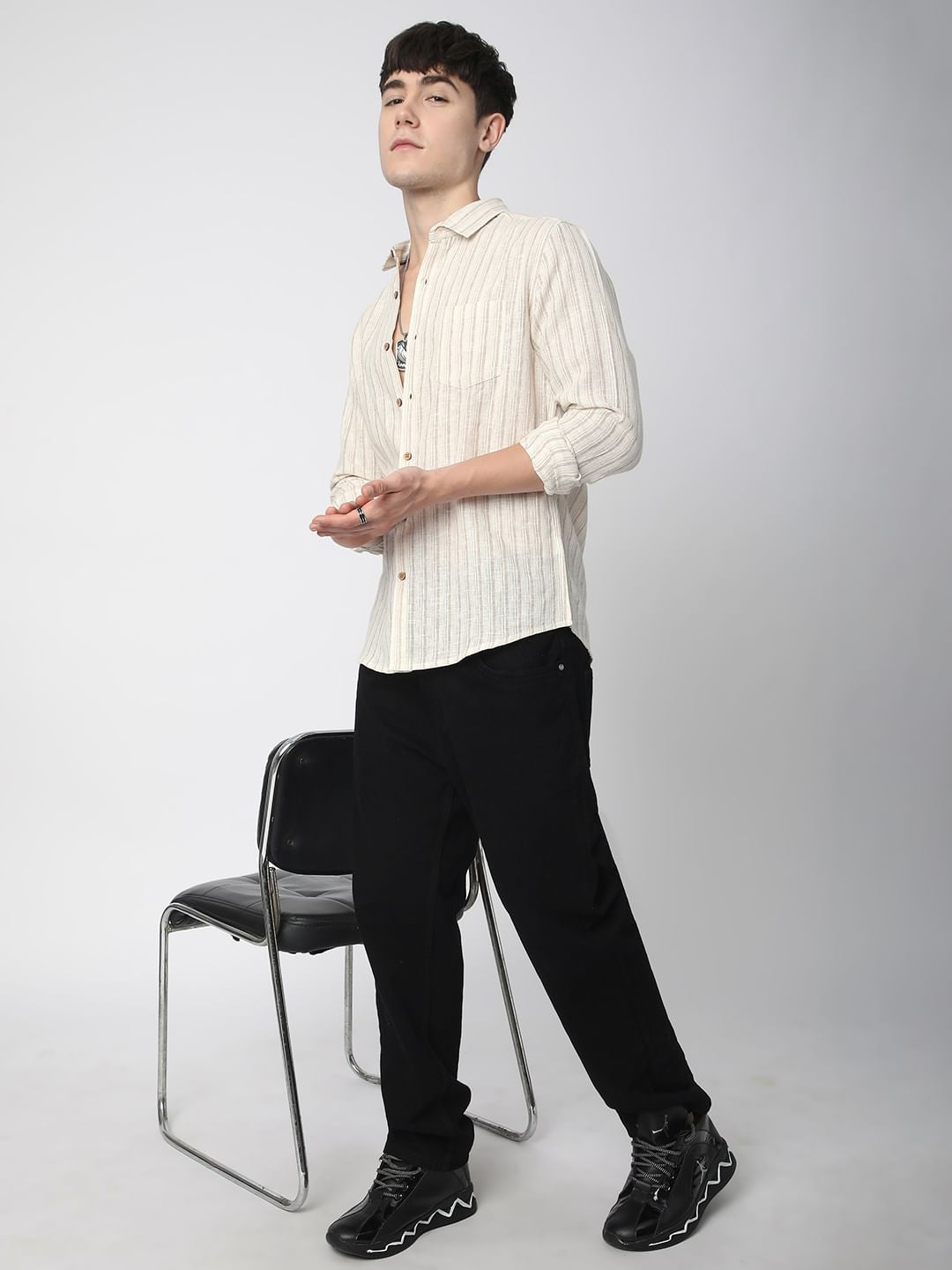 Burlap Bisque Beige Line Stripe Shirt