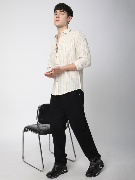 Burlap Bisque Beige Line Stripe Shirt