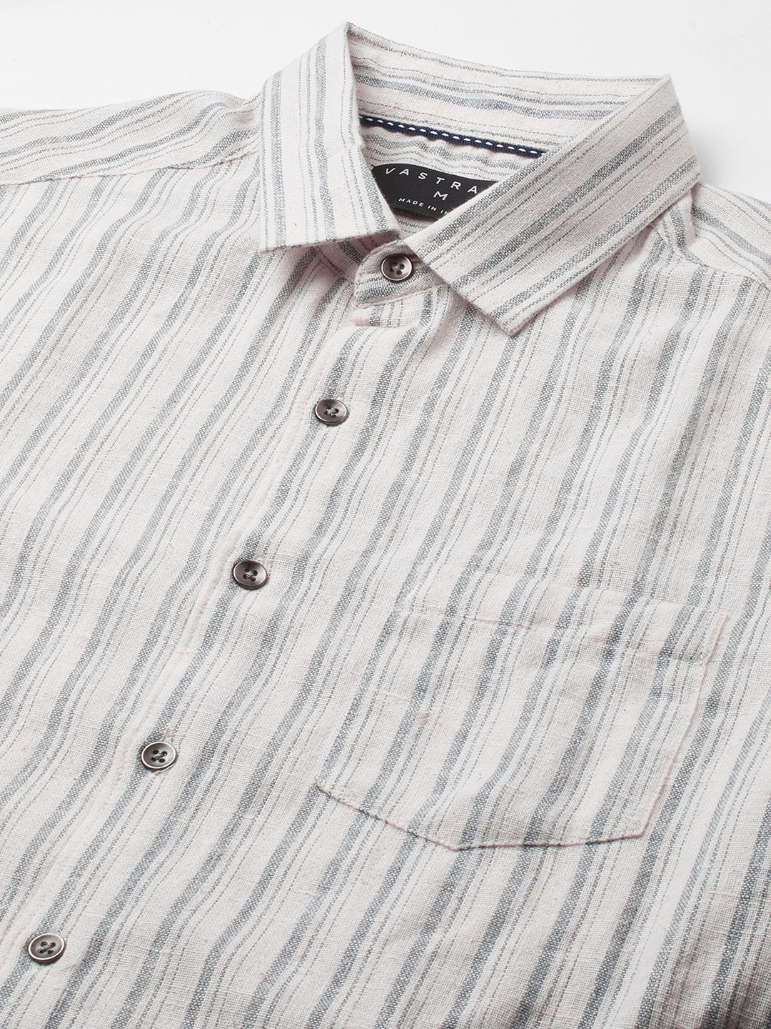 Off-White & Grey Vertical Striped Burlap Shirt