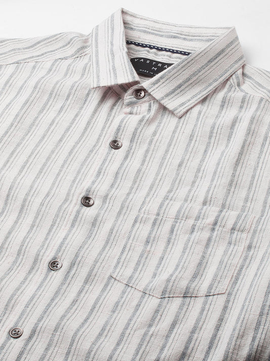 Off-White & Grey Vertical Striped Burlap Shirt