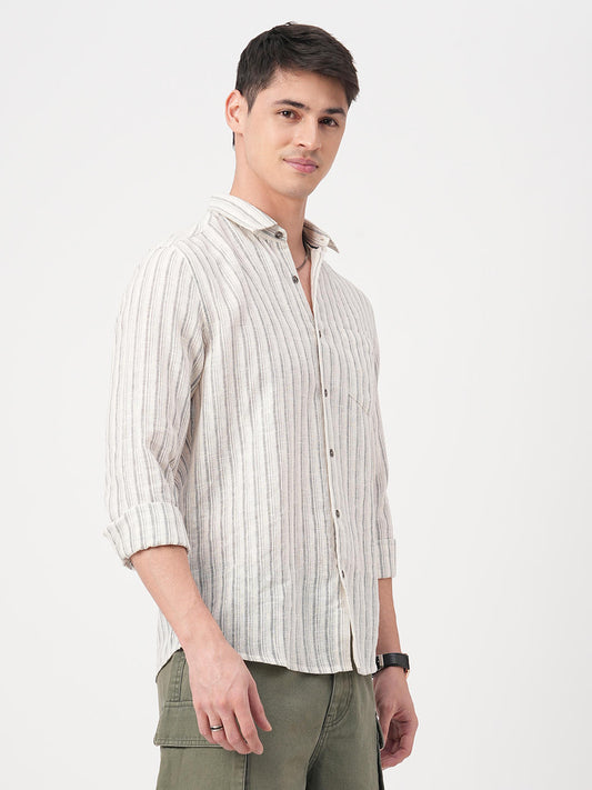 Off-White & Grey Vertical Striped Burlap Shirt