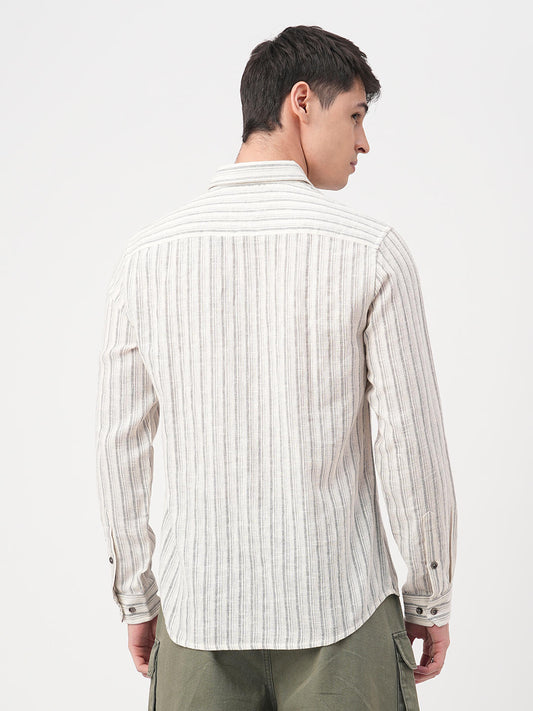 Off-White & Grey Vertical Striped Burlap Shirt