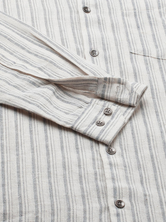 Off-White & Grey Vertical Striped Burlap Shirt