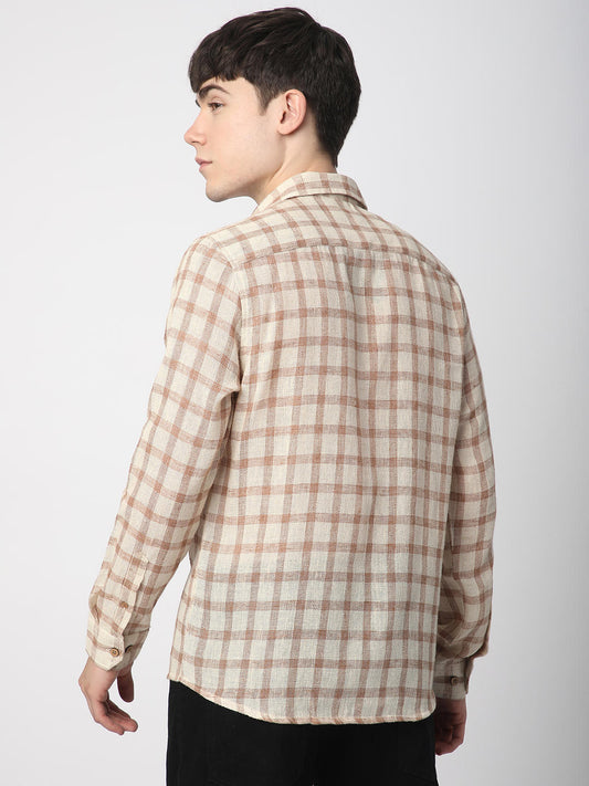 Beige & Brown Buffalo Checked Burlap Shirt