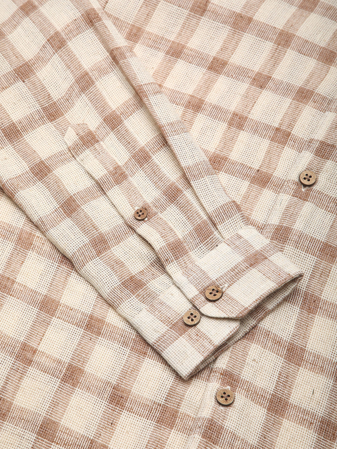 Beige & Brown Buffalo Checked Burlap Shirt